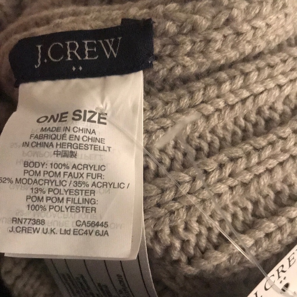 J. Crew Knit Faux Fur Pom Gray Hat - Picture 4 of 7